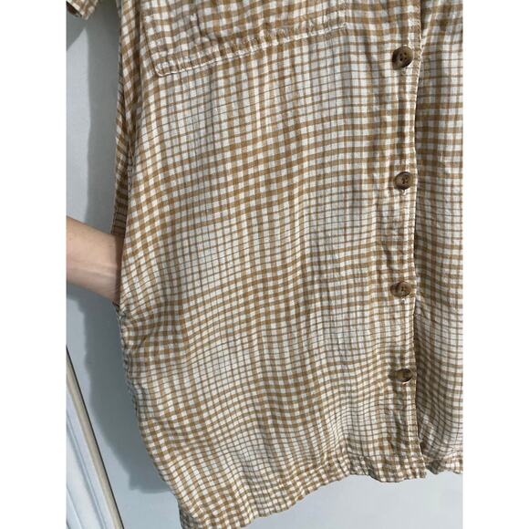 Everlane button down shirt dress women’s size M tan plaid 100% linen minimalist - Picture 6 of 8